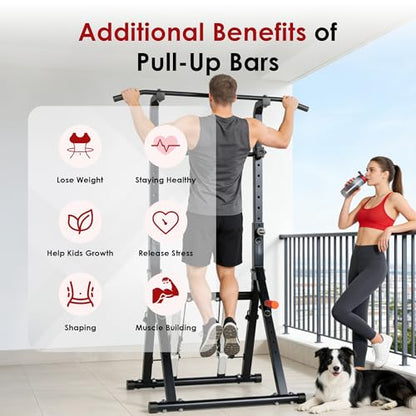 DlandHome Foldable Pull Up Bar Dip Station With Stair Stepper, Adjustable Multifunction Workout Power Tower Pull-up Bars for Home Gym, Strength Training Equipment, Triangular Legs, Up to 330lbs