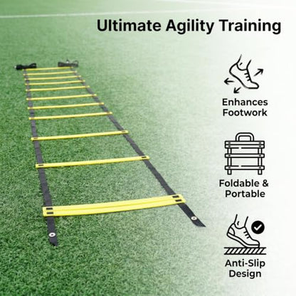 20ft Agility Ladder Training Ladder Speed | Speed Ladder for Soccer, 12 Adjustable Rungs, Durable, Carry Bag & Straps, Yellow, Footwork Training for Athletes - color: 1 Pack-Yellow