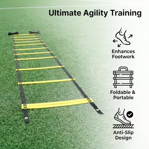 20ft Agility Ladder Training Ladder Speed | Speed Ladder for Soccer, 12 Adjustable Rungs, Durable, Carry Bag & Straps, Yellow, Footwork Training for Athletes - color: 2 Pack-Yellow