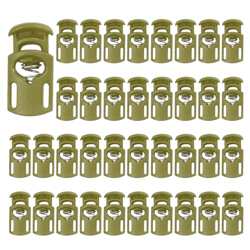 PATIKIL Nylon Spring Cord Locks, Elastic Toggle Stop Slider Clamp Adjuster Fastener for Drawstring Shoelaces Paracord - color: Olive