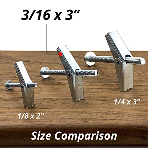 HASWARE Toggle Bolt Zinc Plated Steel and Wing Nut for Hanging Heavy Items on Drywall 3/16x3 (12 Pack) - size: 3/16x3" (12 Pack)