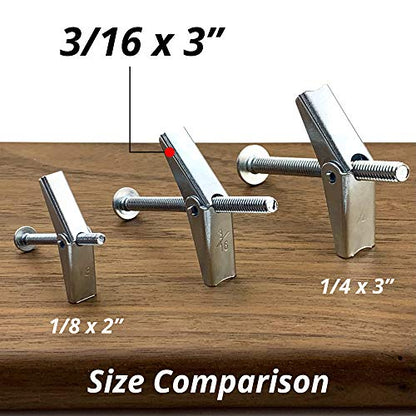 HASWARE Toggle Bolt Zinc Plated Steel and Wing Nut for Hanging Heavy Items on Drywall 3/16x3 (12 Pack) - size: 3/16x3" (12 Pack)