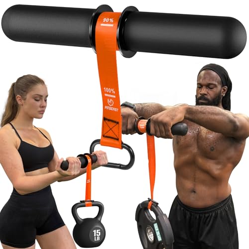 FitBeast Forearm Strengthener & Forearm Exerciser, Wrist Roller | Forearm strength trainer with thick handle and adjustable strap. Ideal for grip strength, muscle building and rehabilitation. - color: Orange