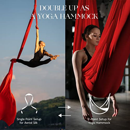 Aerial Silks Yoga Hammock Kit, 11 Yards, Hardware and Swivel | Knitted fabric with swivel and guide, portable carry bag included, for aerial yoga, gymnastics and home gym practice - color: Black