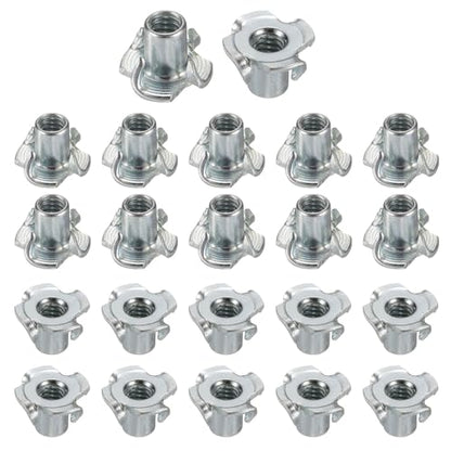HARFINGTON 1/4x12mm T-Nuts 4 Pronged Tee Nut 0.69" x 0.47" Fully Thread Carbon Steel Inserts for Wood, Rock Climbing Holds, Cabinetry, Furniture 50pcs - size: 1/4" x 0.47" x 0.69" x 0.47"