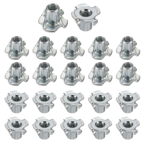 HARFINGTON 1/4x12mm T-Nuts 4 Pronged Tee Nut 0.69" x 0.47" Fully Thread Carbon Steel Inserts for Wood, Rock Climbing Holds, Cabinetry, Furniture 50pcs - size: 1/4" x 0.47" x 0.69" x 0.47"