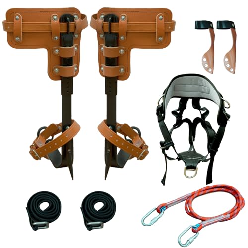 Tree Climbing Spikes Set,Tree Climbing Gear, 1 Pair Alloy Steel Climbing Spurs,350lbs Load Capacity, Arborist Equipment for Climbers, Fruit Picking and Lumberjack - color: Brown Climbing Spikes Set C