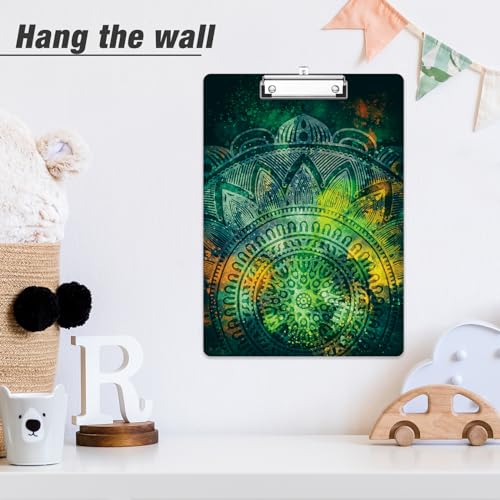 Rimilak Wood Clipboard, 8.5x11 Hardboard Clip Board, Green Mandala | Fun Design, Cute Custom Pattern, 9 x 12.5 in Letter Size for Classroom, Teachers, Kid, Woman, School & Office Supply - color: Green Mandala