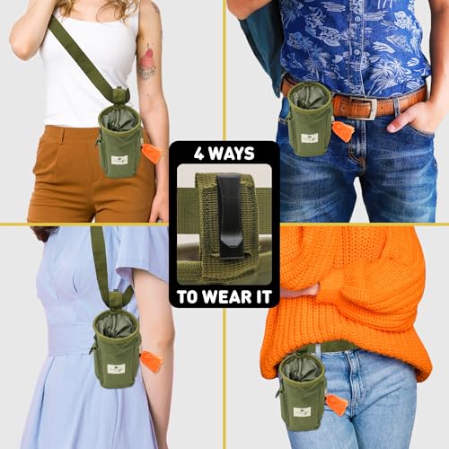 INSPECTOR TAIL Dog Treat Pouch for Training, Drawstring Bag, Hands Free | 2 Cup Tote, 4 Ways to Wear, No Bounce, Pull-Out Liner, Pockets for Snacks, Poop Bags & Keys, Pet Walking & Rewarding Holder