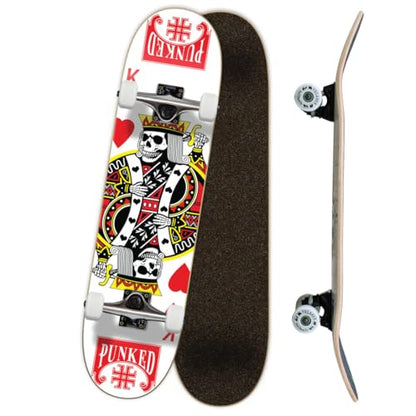 Yocaher Poker Series Pro Complete Skateboard 7.75” x 31” – Double Kick Concave Deck, ABEC-9 Bearings, 54mm Wheels, Aluminum Alloy Trucks, BlackWidow Grip Tape – Trick Skateboard for Beginners & Teens - color: King of Hearts