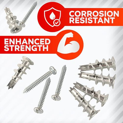 CrimsonMark 120Pcs Zinc Self Drilling Drywall Anchors and Screws kit #8 x 1-1/4”- Metal Wall Anchors for Drywall Heavy Duty, Holds Upto 50lbs – No Drill Hole Required with Dry Wall Screws and Anchors - size: Zinc Metal