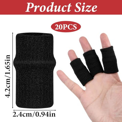 Ouligay 20 PCS Finger Sleeves Black Sport Finger Brace Protector Compression Sleeve Breathable Elastic Thumb Sleeves Thumb Splint Brace Support for Basketball, Golf Sports Aid Support