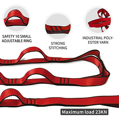Aerial Yoga Hammock Daisy Chains Strap, Strong 22kN Adjustable with 10 Loops, No Stretch, Climbing Strap Nylon Chain Sling FOR Aerial Yoga,Swing, Hammock, Suspension, Exercise - color: Red