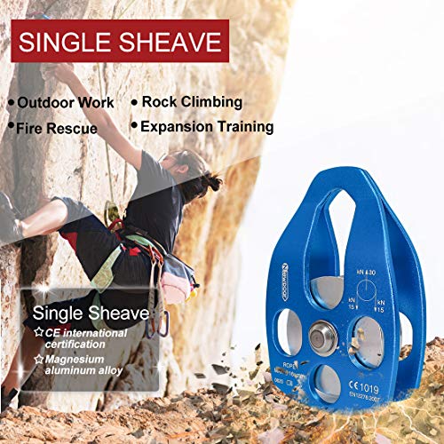 NewDoar 30 KN CE Certified Large Rescue Pulley Single/Double Sheave with Swing Plate - color: Single Pulley - Blue 2pcs