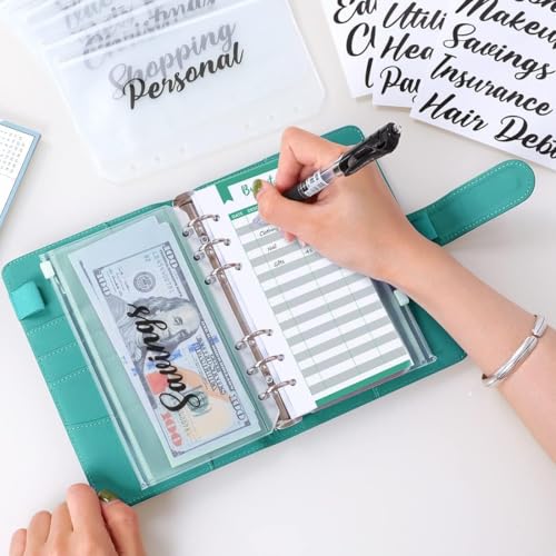 SKYDUE Budget Binder, Money Saving Binder with Zipper Envelopes, Cash Envelopes and Expense Budget Sheets for Budgeting (Turquoise) - color: Turquoise
