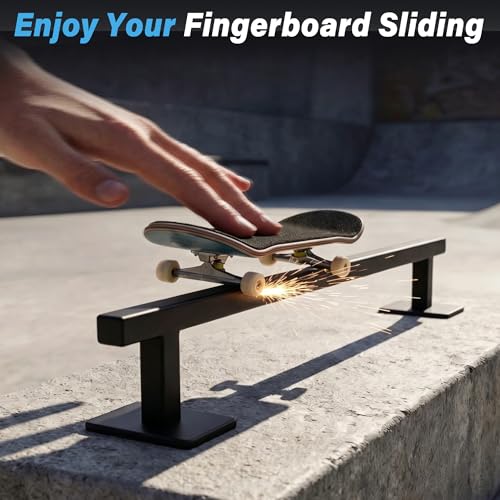 Fingerboard Rail,11" Metal Square Grind Rail for Finger Skateboards,Solid Steel Obstacle Weighted Base & Non-Slip Pads,Portable Desk Skatepark Accessory Tricks Grinds Slides,with 2 Fingerboards. - size: square