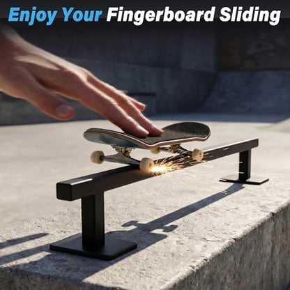 Fingerboard Rail,11" Metal Square Grind Rail for Finger Skateboards,Solid Steel Obstacle Weighted Base & Non-Slip Pads,Portable Desk Skatepark Accessory Tricks Grinds Slides,with 2 Fingerboards. - size: 11 inches