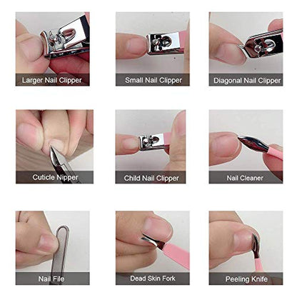 Manicure Set Professional Nail Clippers Kit Pedicure Care Tools- Stainless Steel Women Grooming Kit 18Pcs for Travel or Home (Pink) - color: Sakura Pink