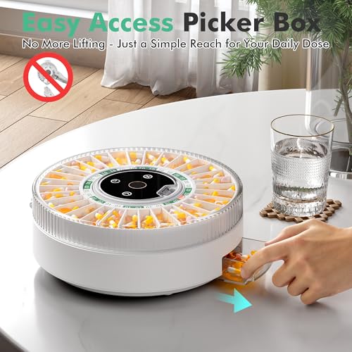 PillCalendar Bluetooth Automatic Pill Dispenser for Elderly with Alarm, Smart Pill Dispenser with 31-Slot, Fingerprint& Mechanical Dual Lock Medication Dispenser, Timed Dispenser Machine (Green)