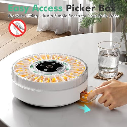 PillCalendar Bluetooth Automatic Pill Dispenser for Elderly with Alarm, Smart Pill Dispenser with 31-Slot, Fingerprint& Mechanical Dual Lock Medication Dispenser, Timed Dispenser Machine (Green)