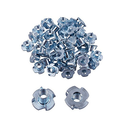 30Pcs 3/8"-16 Tee T-Nuts 4-Pronged Zinc Plated Steel, 7/16" Barrel Length | for Wood, Rock Climbing Holds, Cabinetry