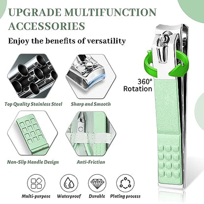 Manicure Pedicure Set, Nail Clipper Set for Men Women, Professional Manicure Kit Pedicure Kit, Nail Care Kit with Green Travel Leather Bag, Set 12 in 1 - color: green