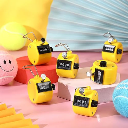 TOODOO 6 Pack Hand Tally Counter 4 Digit Mechanical Palm Clicker Plastic Hand Held Counter Clicker with Metal Finger Ring for School Golf Sports Events Office Stadium - color: Yellow