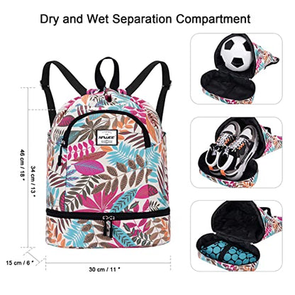 Dry Wet Drawstring Backpack with Shoe Compartment for Women Adjustable Gym Bag - color: Maple Magenta
