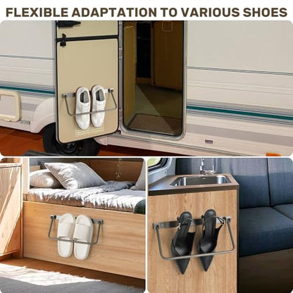 BOYISEN 2-Pack RV Shoe Rack, Foldable Wall Mount Shelf | 12" Aluminum, Space-Saving for Camper & Travel Trailer, Easy Installation, Holds Various Shoes