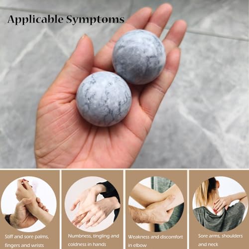 Baoding Balls 2Pcs, 1.57 inch Natural Marble Baoding Chinese Meditation Balls, with Carry Case for Hands Stress Relief, Light Grey - color: Light Grey, size: Medium-1.57"
