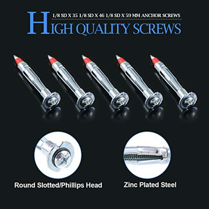 Glarks 60Pcs Heavy Duty 1/8 inch 59MM Zinc Plated Steel Molly Bolt Drive Hollow Drive Wall Anchor Screws Set (1/8SLDx59MM) - size: 1/8SLDx59mm