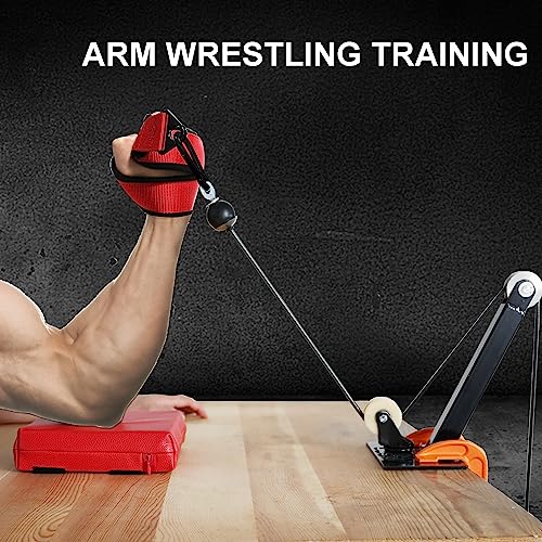 Arm Wrestling Training Strap Belt Hand Grip Arm Finger Forearm Exerciser Strengthener for Cable Machine and Free Weight - color: red with 25mm loading pin