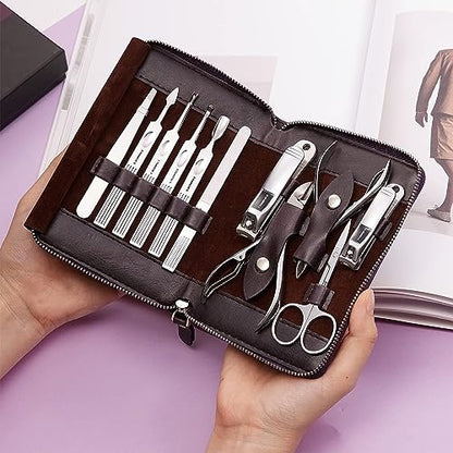 FAMILIFE Manicure Set, Nail Clippers Set Professional Manicure Kit 11 in 1 Stainless Steel Pedicure Tools Nail Kit Mens Grooming Tool with Portable Leather Travel Case Dark Violet Birthday Gifts - color: Purple