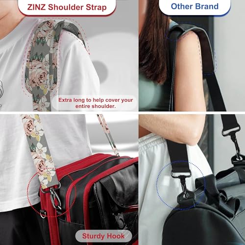 ZINZ 75" Shoulder Strap with Fixed Pad and Dual Balanced Buckles，Gray Flowers - color: Gray Flowers