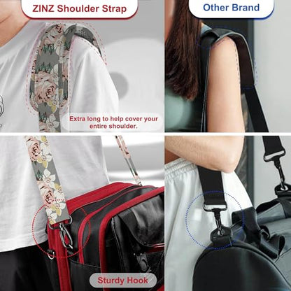 ZINZ 75" Shoulder Strap with Fixed Pad and Dual Balanced Buckles，Gray Flowers - color: Gray Flowers