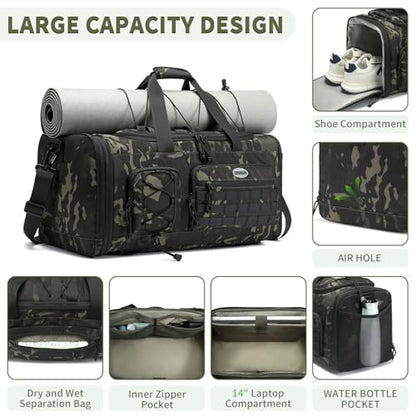 Bosstin Gym Bag for Men & Women,45L Travel Duffle Sports Duffel Bag Gym Weekender Overnight Backpack with Shoe Compartment (GREEN CAMOUFLAGE) - color: GREEN CAMOUFLAGE