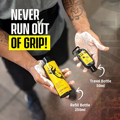 GRIPZILLA Liquid Chalk Kit Gym Chalk for Weight Lifting, Rock Climbing, Pole Grip, Bouldering, Powerlifting, Ball, Gymnastics, Sports, and Workout - Package May Vary - size: 250ml + 50ml Kit