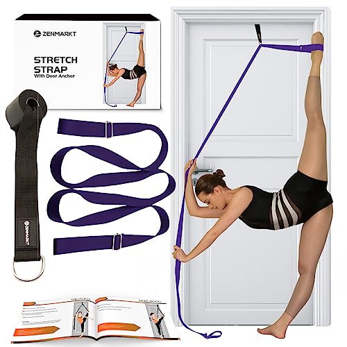 Stretching Strap with Door Anchor for Splits and Flexibility Training | Improve Leg Flexibility at Home, Ideal for Ballet, Dance, Cheerleading, Yoga, Pole Dance and Gymnastics - color: Purple