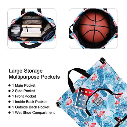 Dry Wet Drawstring Backpack with Shoe Compartment for Women Adjustable Gym Bag - color: Flamingo Blue