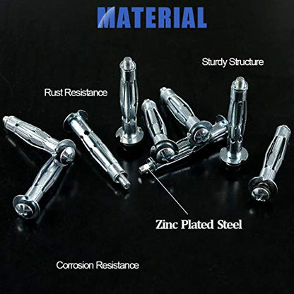 Glarks 30Pcs 5x52MM Heavy Duty Zinc Plated Steel Molly Bolt Hollow Drive Wall Anchor Screws Set for Drywall, Plaster and Tile (M5x52) - size: 5x52mm