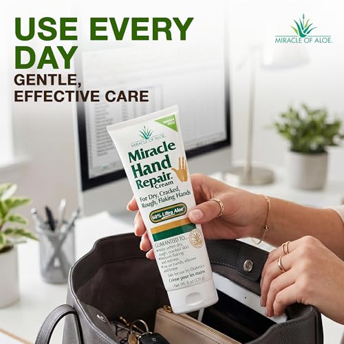 Miracle Hand Repair Cream For Dry Cracked Hands, 8 Oz, 60% Aloe Vera | Non Greasy Hand Moisturizer, Fast Absorbing Lotion For Extremely Dry Skin, Working Hands, Men & Women, Elbows & Knees Care - size: 8 Ounce (Pack of 1)