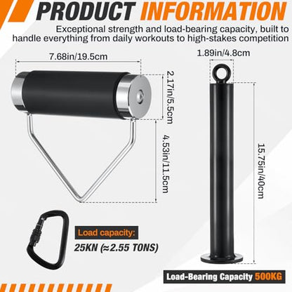 Soulchen 3 Pcs Heavy Duty Rolling Grip and Weight Loading Pin with Carabiner Set 2.5" Rotating Deadlift Handle 16" Loading Pin for LAT Pull-Down Home Gym Fitness Accessories Gift