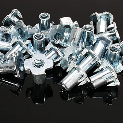 1/4"-20 T-Nuts, 1/4"-20 x 9/16", 50 Pack | Four Pronged Tee Nut, For Wood, Rock, Climbing Holds, Cabinetry - size: M6 x 14mm
