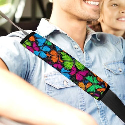 2 Piece Vibrant Rainbow Butterflies Car Seat Belt Pad Breathable Seat Belt Cushion for Child, Stroller Pushchair High Chair, Easy Install (No Tool) - color: Pattern 597