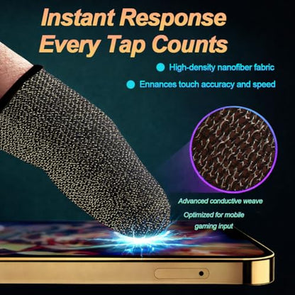 Bluradio 6 Pack Gaming Finger Sleeves for Mobile Gaming | 0.15mm Ultra-Thin, Anti-Sweat Nanofiber, Touchscreen Thumb Sleeves, For PUBG, COD Mobile, Free Fire - color: Black-Gold