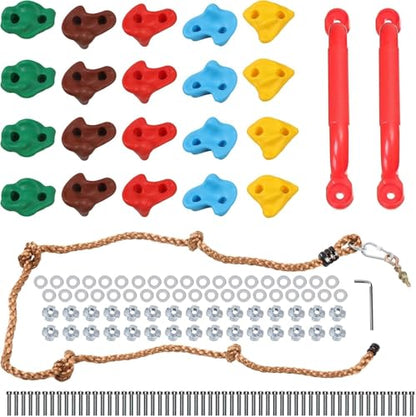 HYGRAD BUILT TO SURVIVE 20pc Rock Wall Climbing Holds for Kids - DIY Climbing Set Indoor & Outdoor Playground Accessories Wall Climbing Play Set