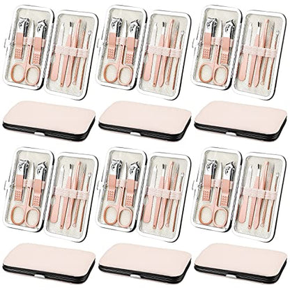 Geosar 12 Sets Manicure Set Nail Clippers Pedicure Kit 8 in 1 Grooming Stainless Steel Kits Nail Care Tools with Travel Case for Employee Coworker Teachers Nurse Gifts(Rose Gold) - color: Rose Gold