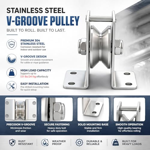heyous Silver Stainless Steel Detachable V Shape Bearing Suspended Pulley Suitable for Home Workouts or Outdoor Activities