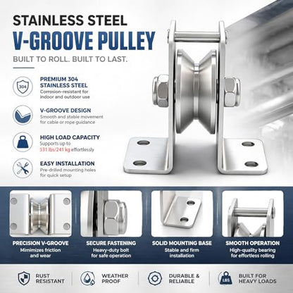 heyous Silver Stainless Steel Detachable V Shape Bearing Suspended Pulley Suitable for Home Workouts or Outdoor Activities