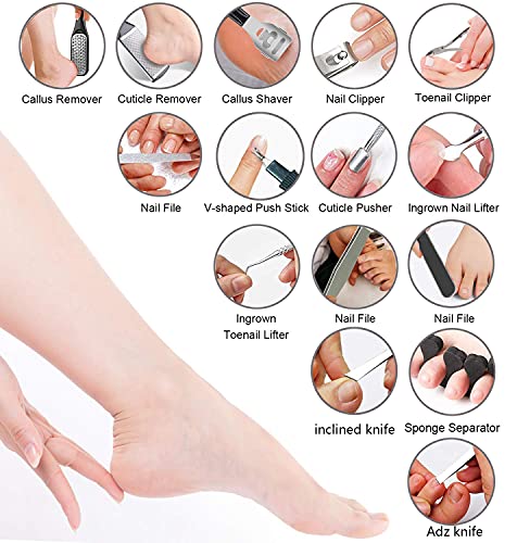 36 in 1 Professional Pedicure Kit, Foot File & Callus Remover Set | Stainless Steel Tools with Storage Case for Easy Nail Grooming, Heel Care and Smooth Foot Maintenance at Home or Salon - style: Black